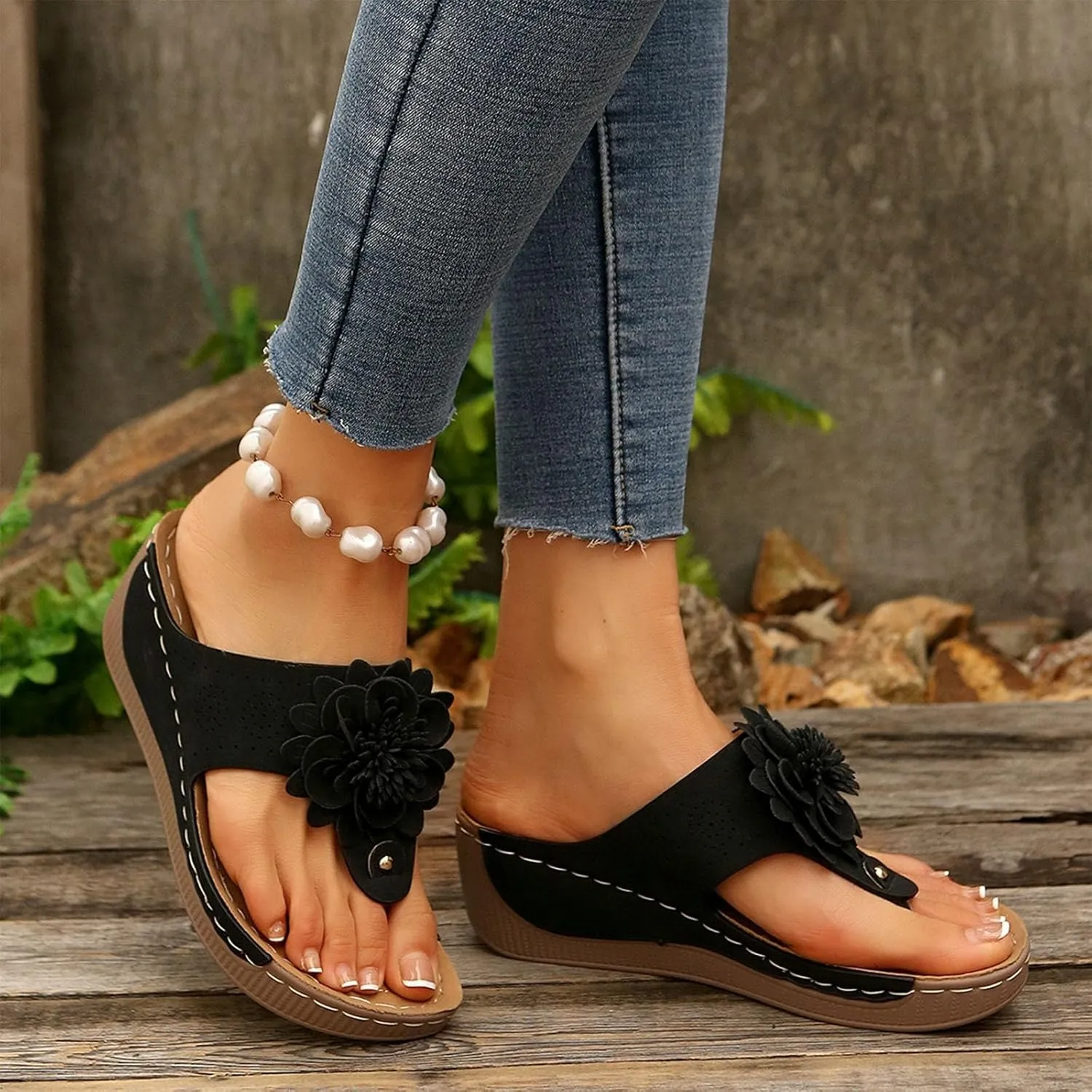 2025 Summer Orthopedic Sandals for Women Comfy Arch Support Slip on Wedge Sandals Dressy Casual Beach Shoes Footwear