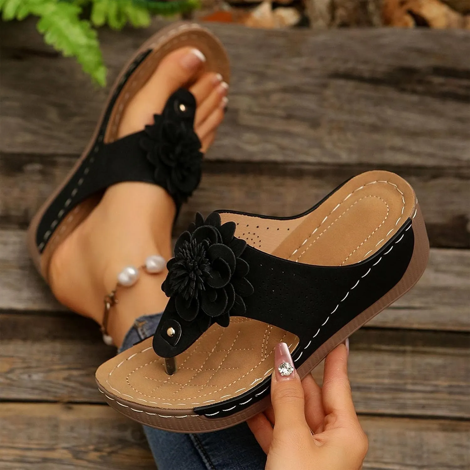 2025 Summer Orthopedic Sandals for Women Comfy Arch Support Slip on Wedge Sandals Dressy Casual Beach Shoes Footwear