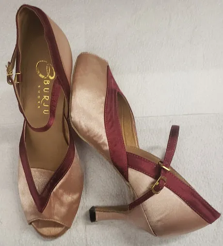 3" Valaree -- Women's Latin Sandal -- Flesh Satin/Burgundy Satin