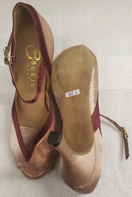 3" Valaree -- Women's Latin Sandal -- Flesh Satin/Burgundy Satin