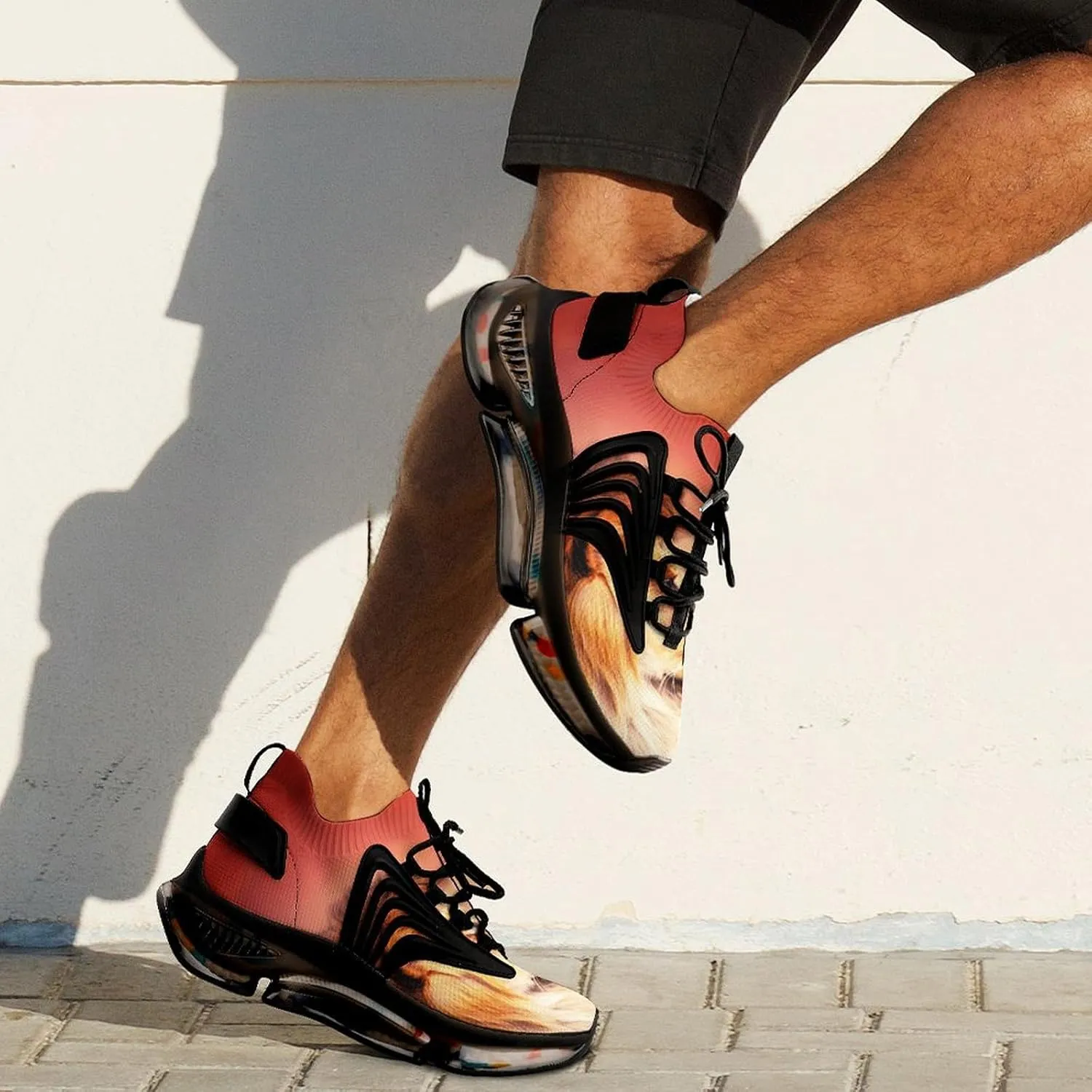 African Lion and Sunset in Africa Walking Shoes for Men Lightweight Tennis Fashion Elastic Sports Shoes Cushion Basketball Shoes