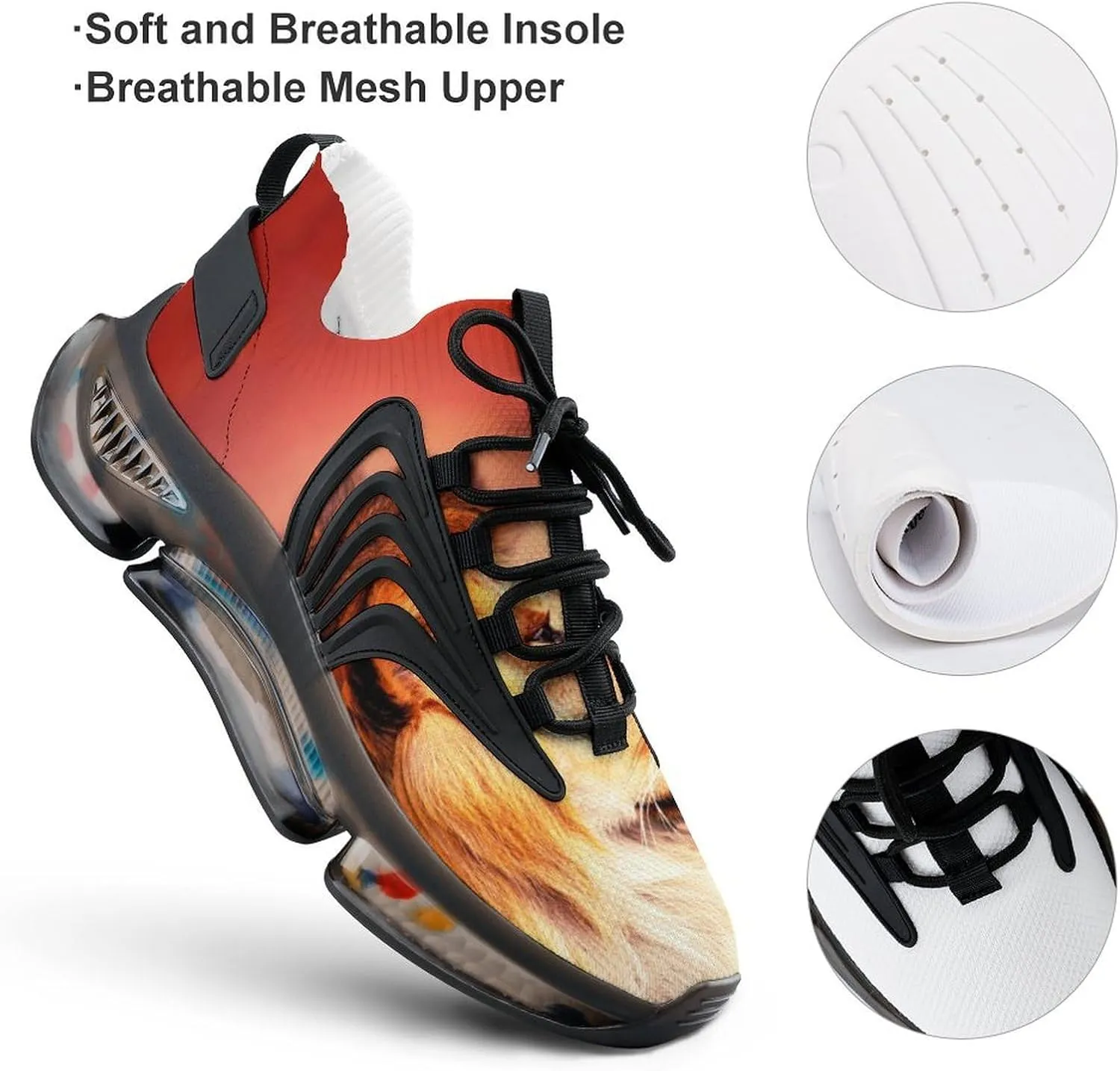 African Lion and Sunset in Africa Walking Shoes for Men Lightweight Tennis Fashion Elastic Sports Shoes Cushion Basketball Shoes