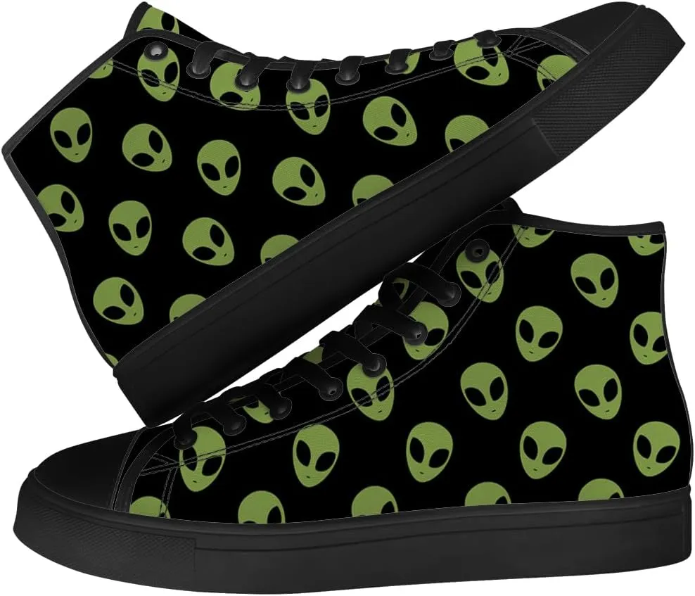 Alien Shoes for Men Women Funny High Top Canvas Sneakers Lace Up Casual Walking Shoes Gifts for Dad Mom