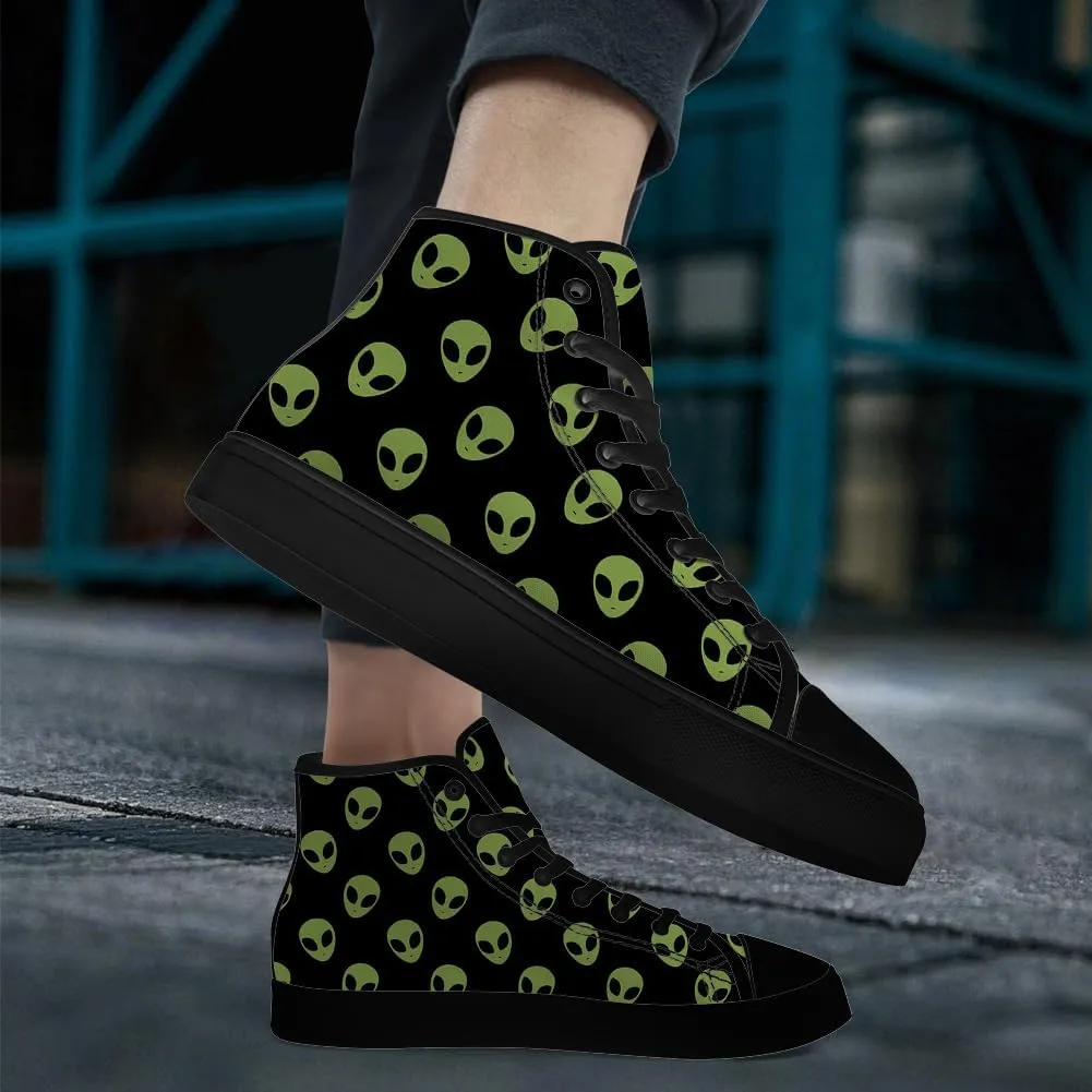 Alien Shoes for Men Women Funny High Top Canvas Sneakers Lace Up Casual Walking Shoes Gifts for Dad Mom