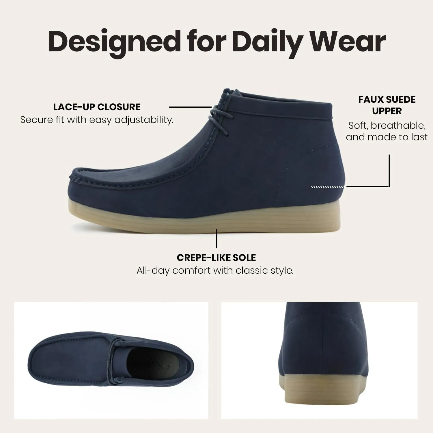 Amali Casual Chukka Boots for Men, High-Top, Lace Up Suede Men's Shoes, Desert Boots with Crepe Rubber Sole