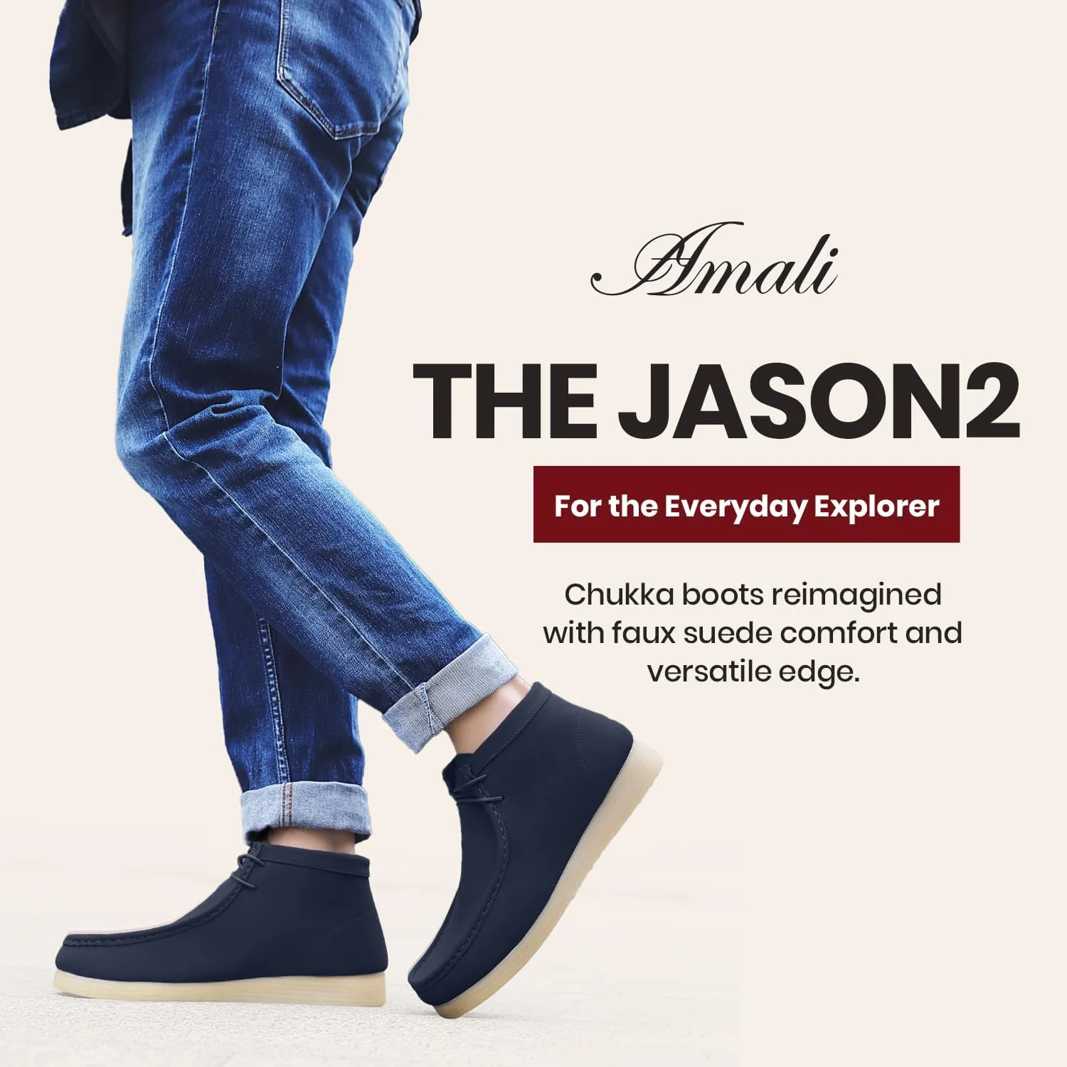 Amali Casual Chukka Boots for Men, High-Top, Lace Up Suede Men's Shoes, Desert Boots with Crepe Rubber Sole