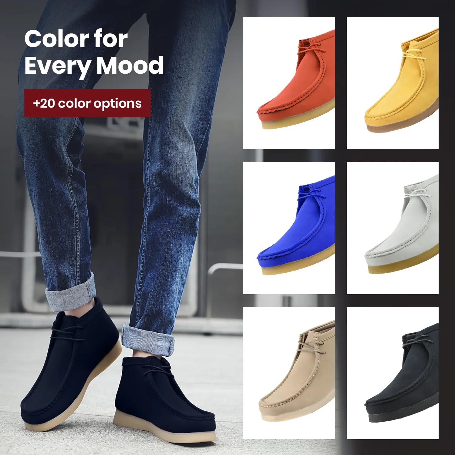 Amali Casual Chukka Boots for Men, High-Top, Lace Up Suede Men's Shoes, Desert Boots with Crepe Rubber Sole