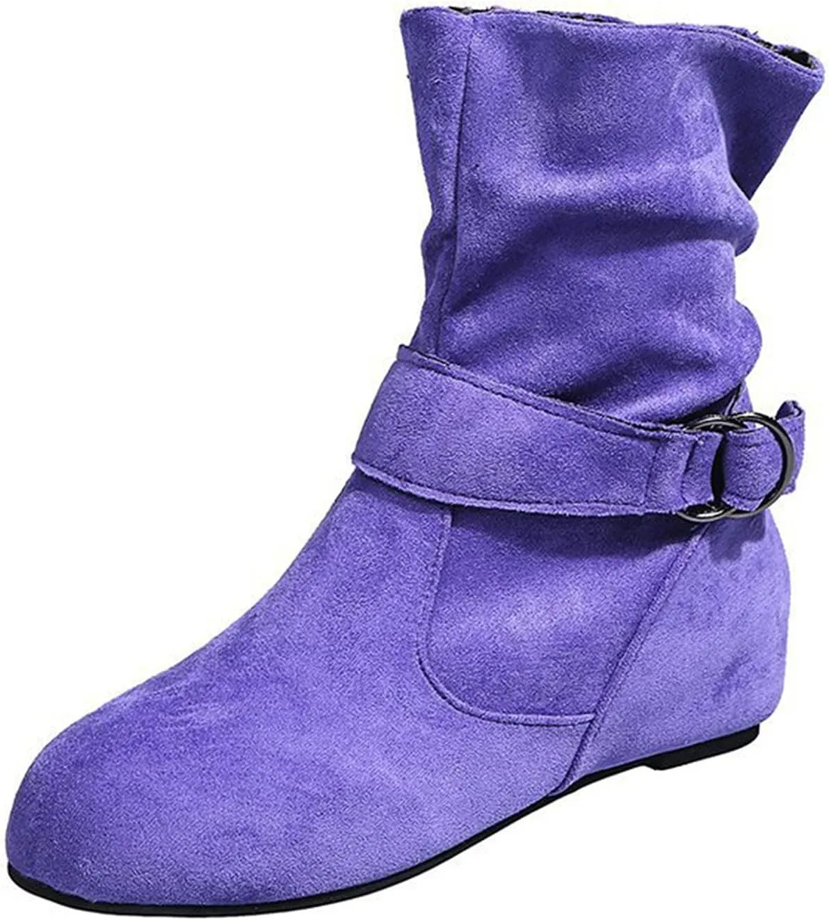 Ankle Flat Vintage Boots Women Buckle Boots Flat Vintage Round Toe Buckle Flat Rubber Slip on Boots Comfortable