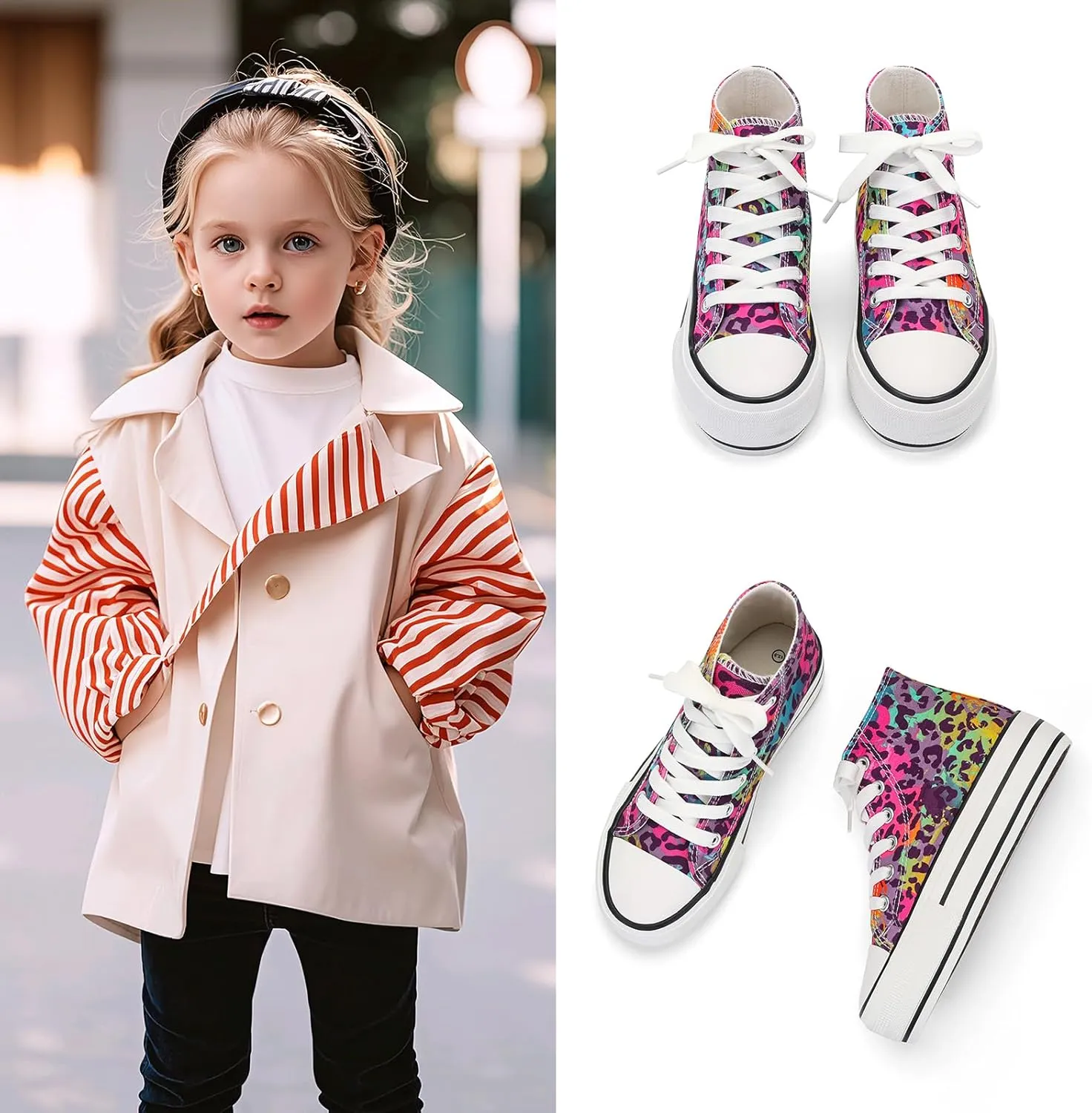 ANTLULU Girls?? Platform Canvas Shoes Low Top and High Top Canvas Sneakers Lace-up Fashion Casual Shoes for Girls