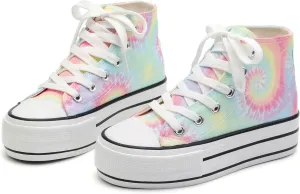 ANTLULU Girls??Platform Canvas Shoes Low Top and High Top Canvas Sneakers Lace-up Fashion Casual Shoes for Girls