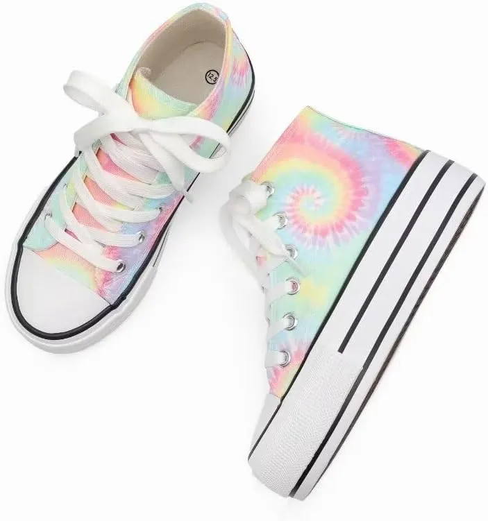 ANTLULU Girls??Platform Canvas Shoes Low Top and High Top Canvas Sneakers Lace-up Fashion Casual Shoes for Girls