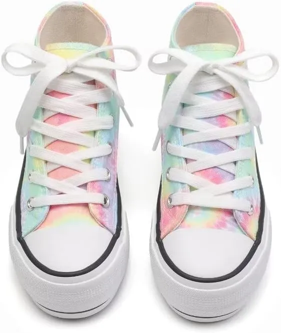 ANTLULU Girls??Platform Canvas Shoes Low Top and High Top Canvas Sneakers Lace-up Fashion Casual Shoes for Girls