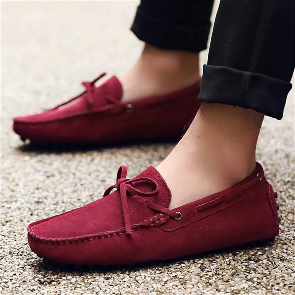 ANUFER Men's Soft Suede Leather Driving Loafers Shoes Bowtie Moccasin Slippers Big Size