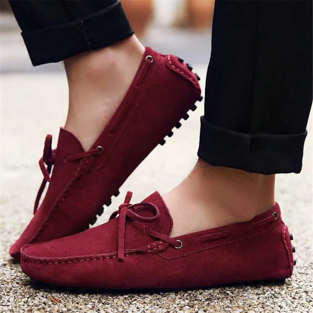 ANUFER Men's Soft Suede Leather Driving Loafers Shoes Bowtie Moccasin Slippers Big Size