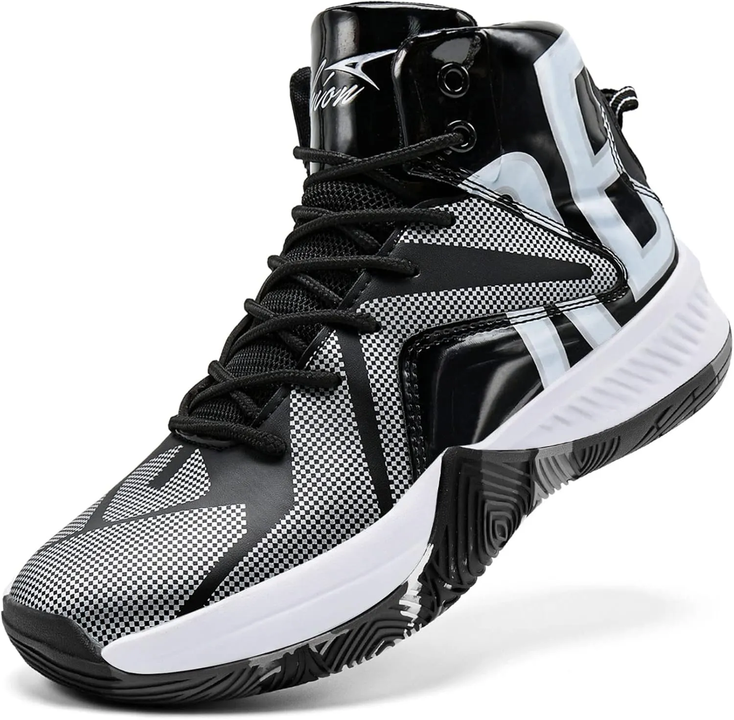 ASHION Mens Basketball Shoes Arch Support Sneakers Lightweight Anti Slip Sports Shoes for Outdoor Running Walking Black Silver 10.5
