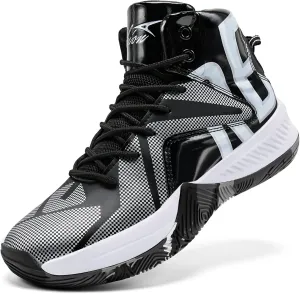 ASHION Mens Basketball Shoes Arch Support Sneakers Lightweight Anti Slip Sports Shoes for Outdoor Running Walking Black Silver 10.5