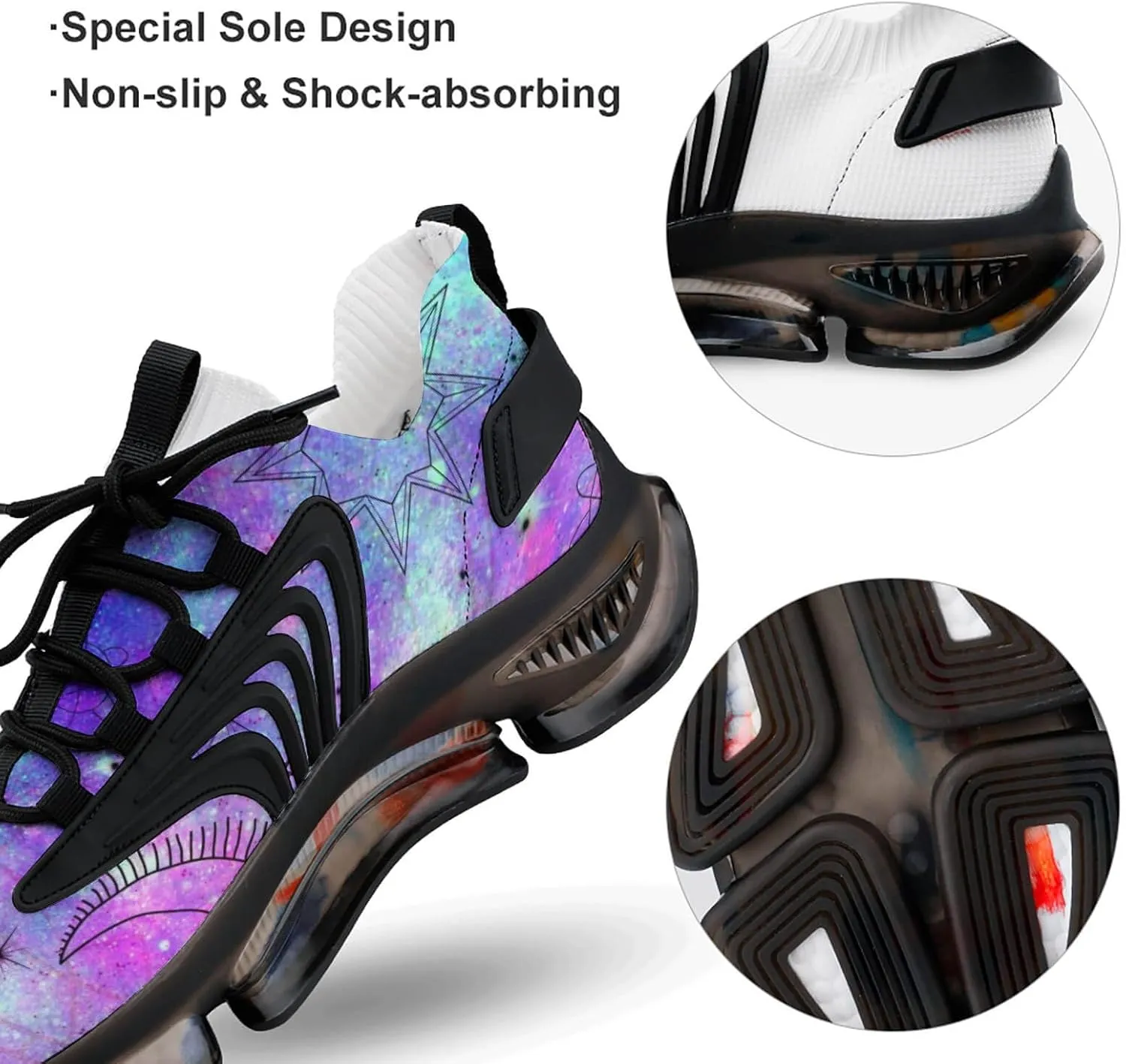 Astrological Galaxy Print Walking Shoes for Men Lightweight Tennis Fashion Elastic Sports Shoes Cushion Basketball Shoes