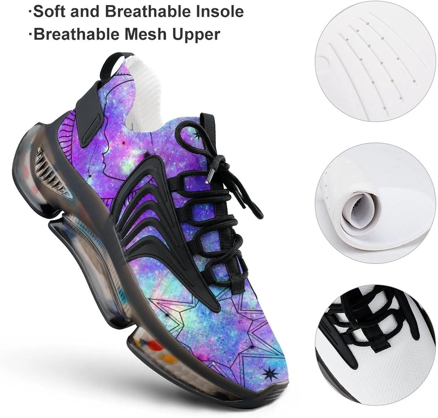 Astrological Galaxy Print Walking Shoes for Men Lightweight Tennis Fashion Elastic Sports Shoes Cushion Basketball Shoes