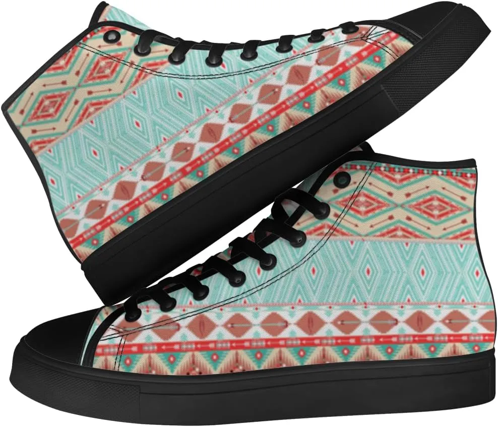 Aztec Shoes for Men Women Native American High Top Canvas Sneakers Lace Up Casual Walking Shoes Gifts for Him Her