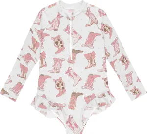 Baby Girl Bathing Suit Long Sleeve UPF 50  One Piece Toddler Swimsuit