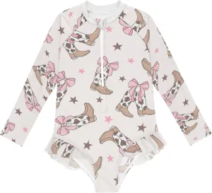 Baby Girl Bathing Suit Long Sleeve UPF 50  One Piece Toddler Swimsuit