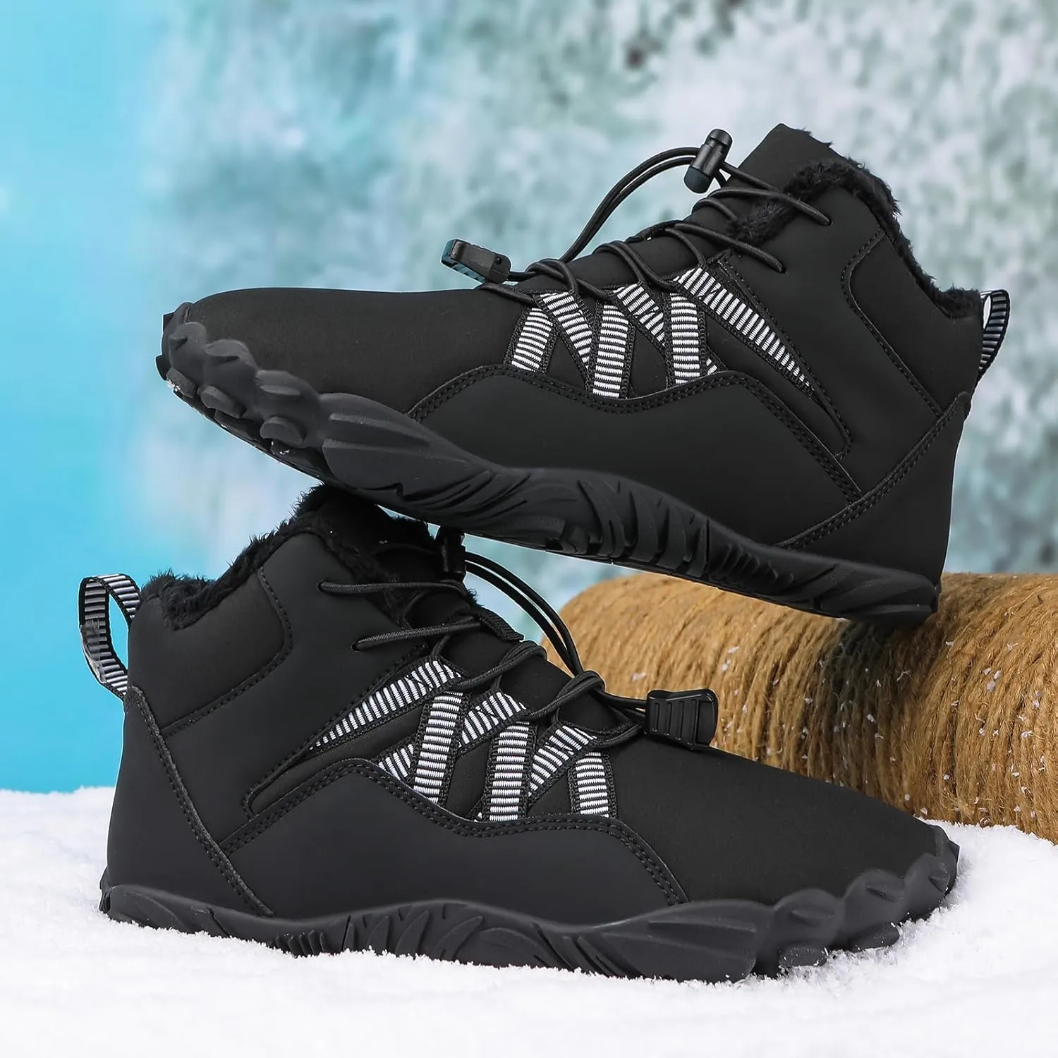 Barefoot Hiking Shoes Women Men Winter Warm Wide Toe Box Snow Boots Minimalist Zero Drop Outdoor Shoe Non Slip Soft Sole Sneakers Comfort Outdoor Ankle Booties Five Finger Sneakers Hike Walking Shoes