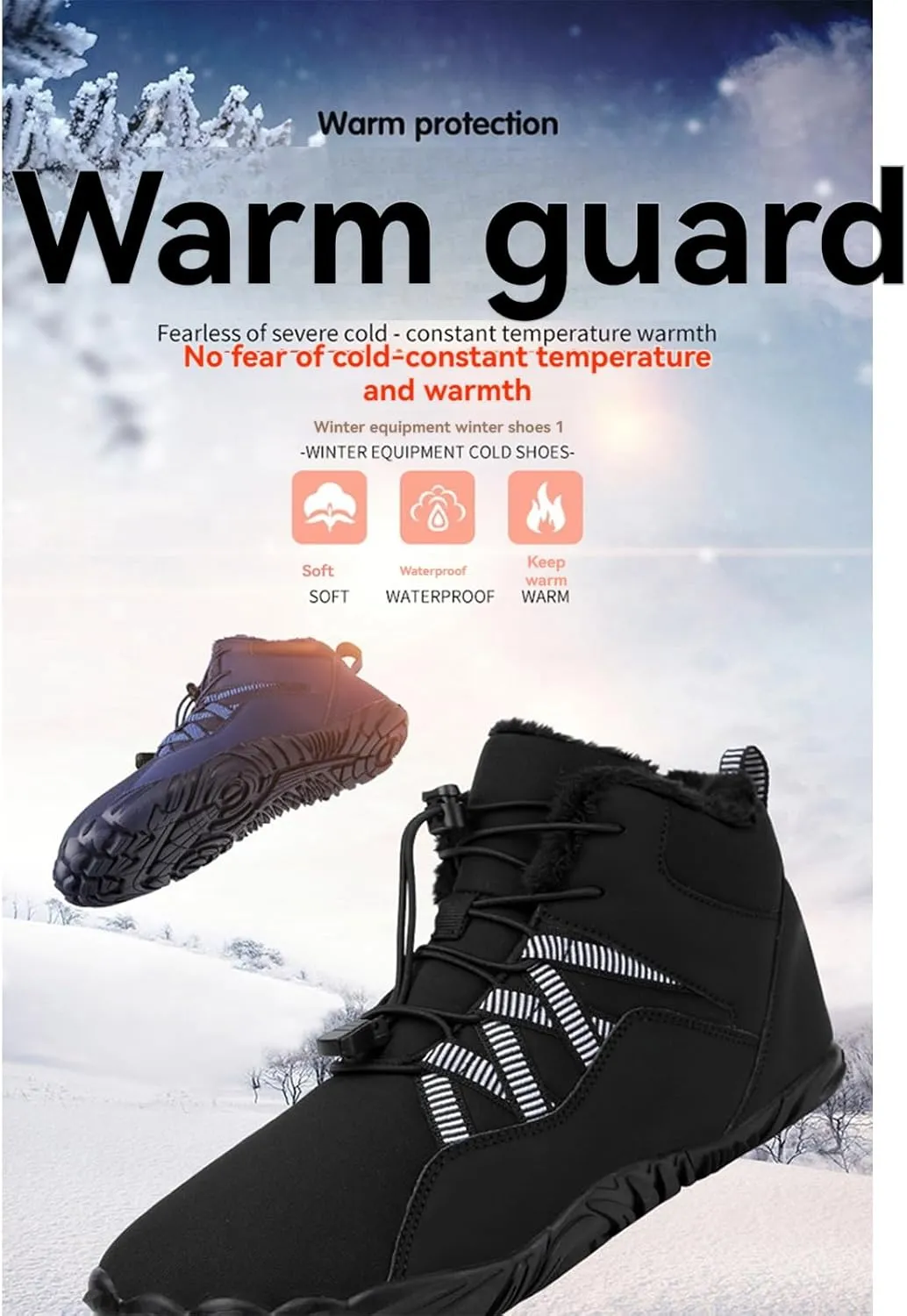 Barefoot Hiking Shoes Women Men Winter Warm Wide Toe Box Snow Boots Minimalist Zero Drop Outdoor Shoe Non Slip Soft Sole Sneakers Comfort Outdoor Ankle Booties Five Finger Sneakers Hike Walking Shoes