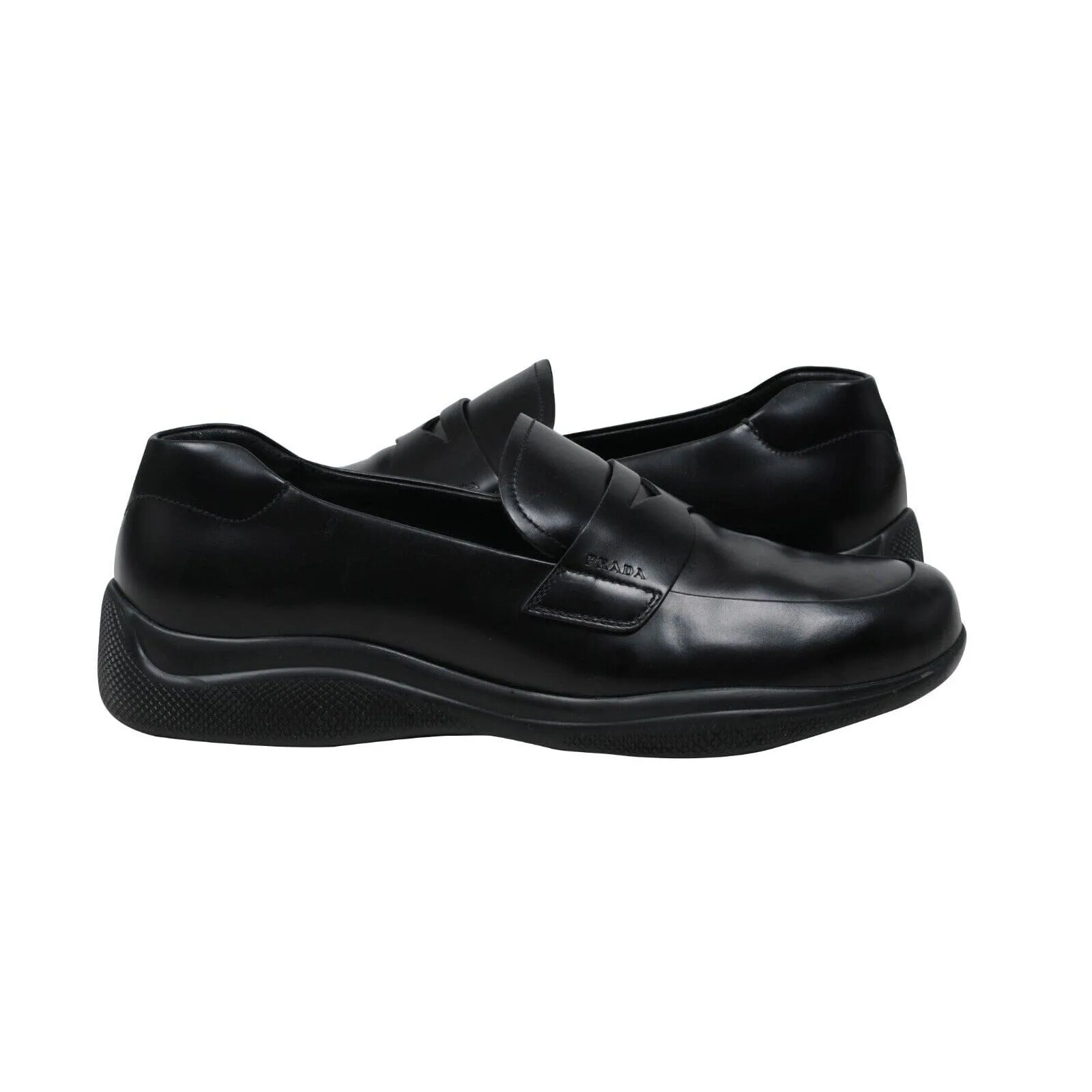 Black Leather Spazzolato Rois Rubber Sole Penny Loafers
