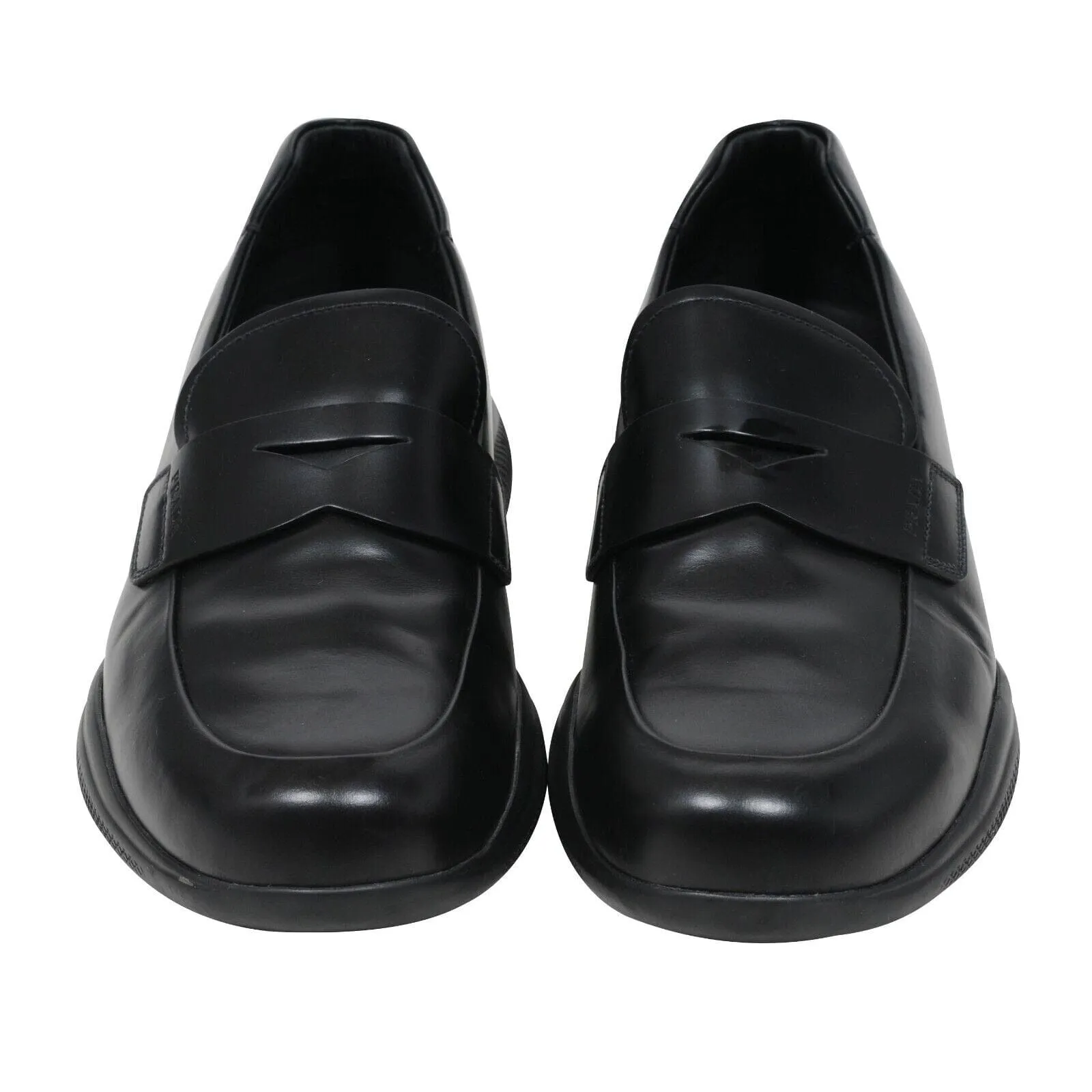 Black Leather Spazzolato Rois Rubber Sole Penny Loafers