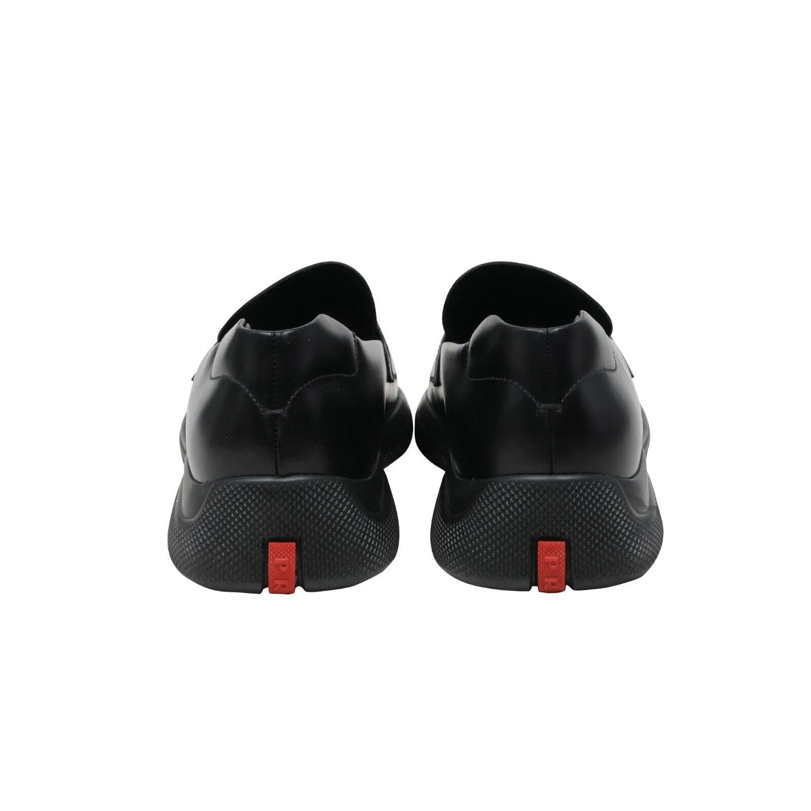 Black Leather Spazzolato Rois Rubber Sole Penny Loafers