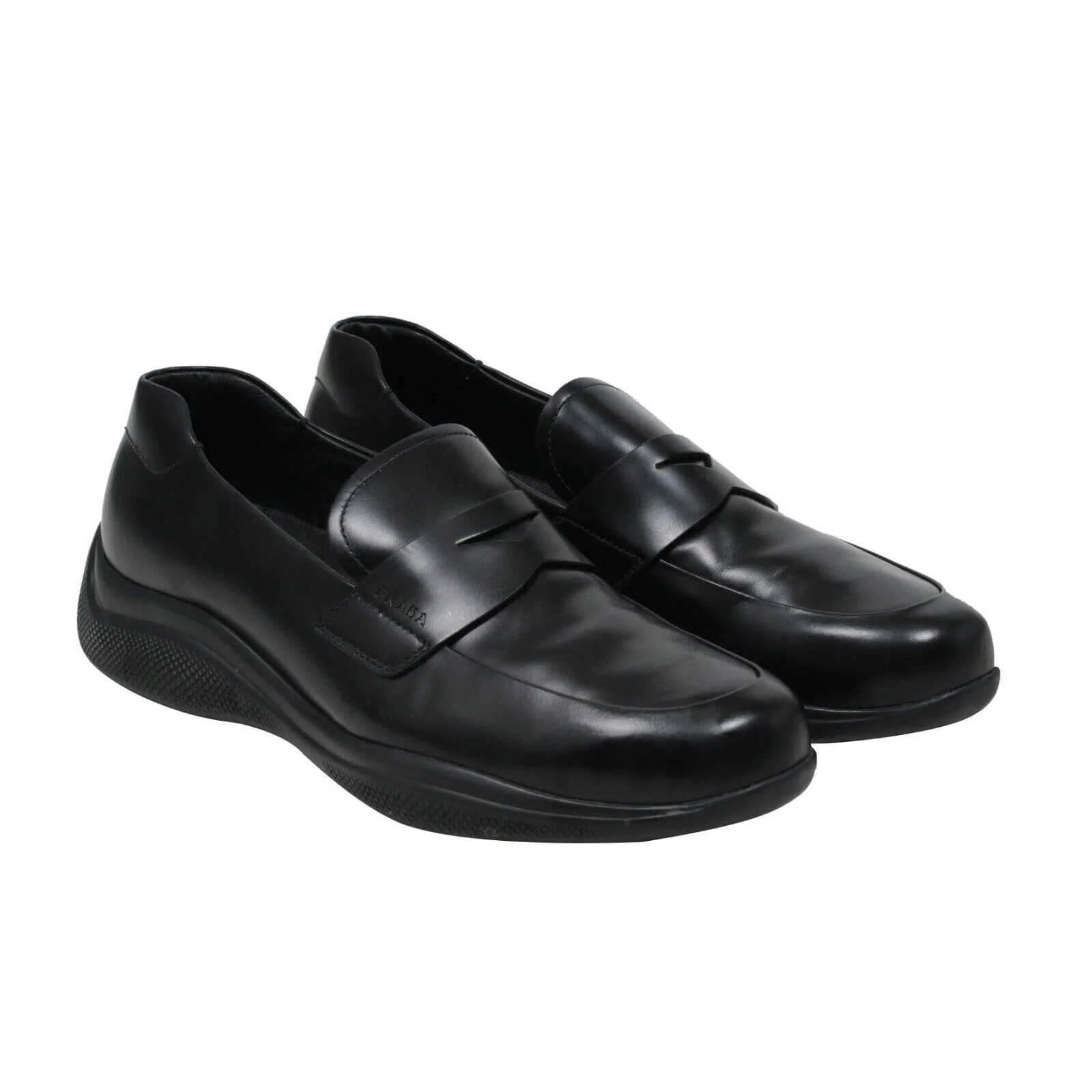 Black Leather Spazzolato Rois Rubber Sole Penny Loafers