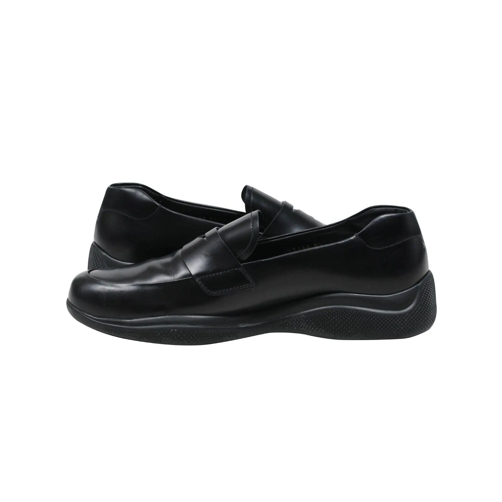 Black Leather Spazzolato Rois Rubber Sole Penny Loafers