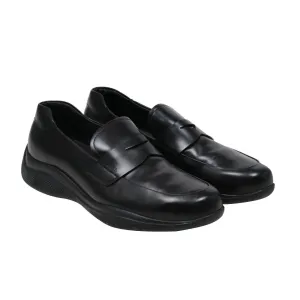 Black Leather Spazzolato Rois Rubber Sole Penny Loafers