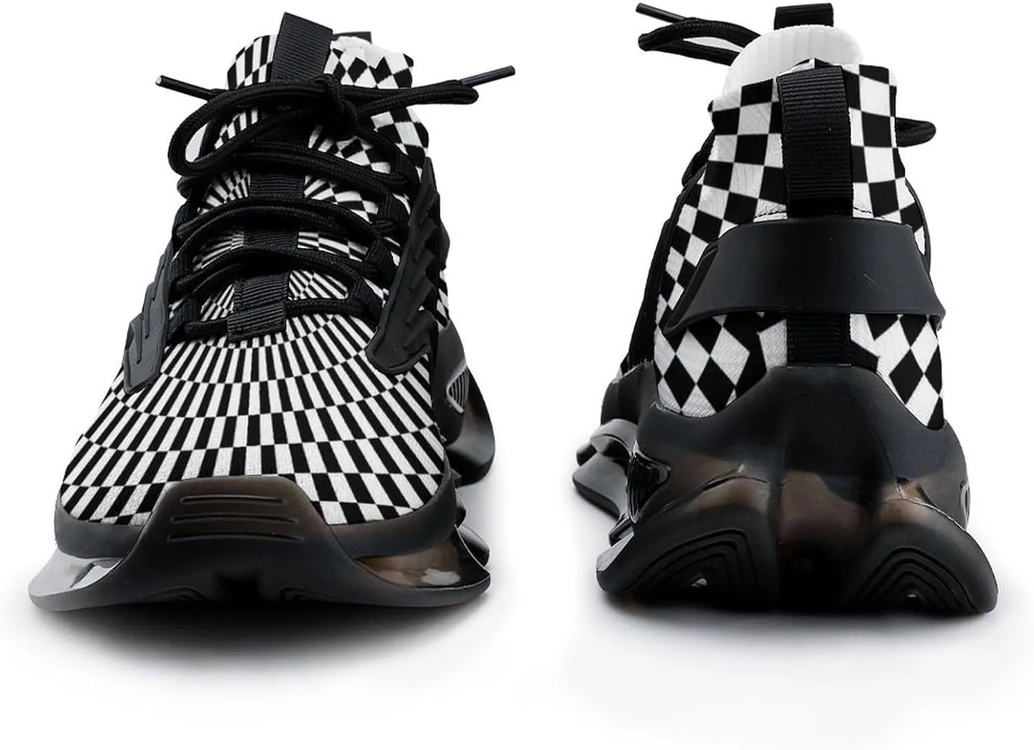 Black White Psychedelic Vortex Plaid Walking Shoes for Men Lightweight Tennis Fashion Elastic Sports Shoes Cushion Basketball Shoes