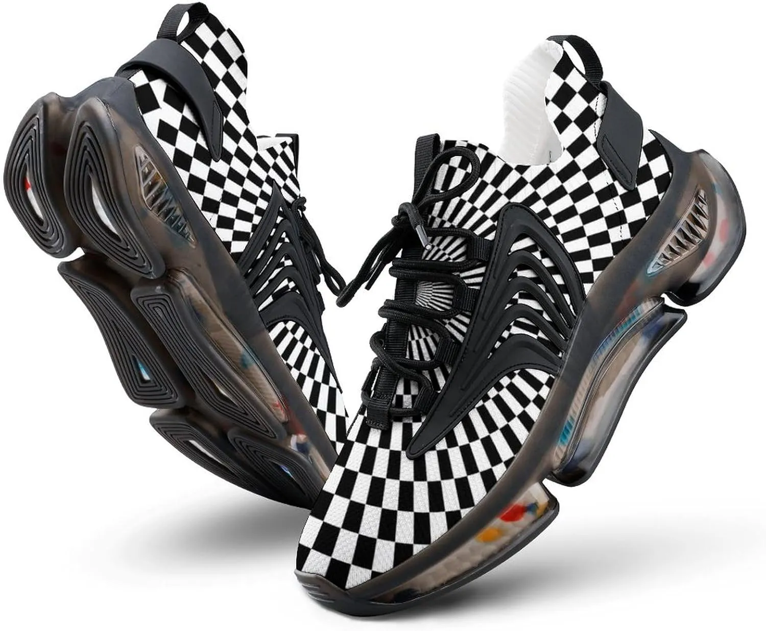 Black White Psychedelic Vortex Plaid Walking Shoes for Men Lightweight Tennis Fashion Elastic Sports Shoes Cushion Basketball Shoes