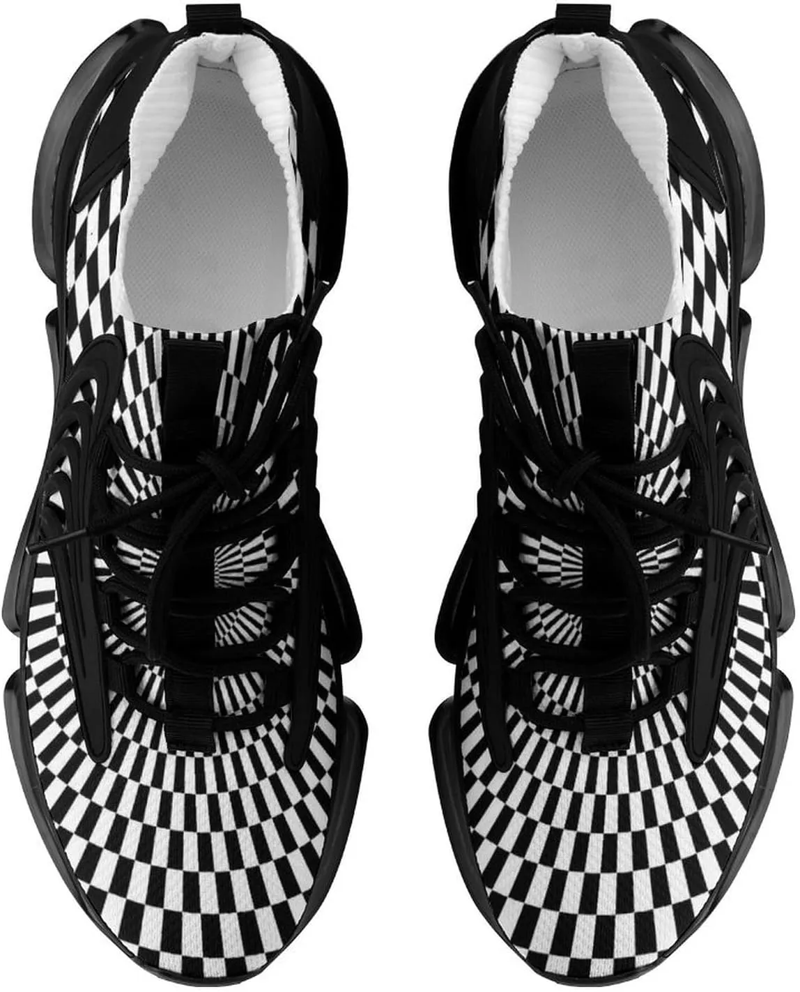 Black White Psychedelic Vortex Plaid Walking Shoes for Men Lightweight Tennis Fashion Elastic Sports Shoes Cushion Basketball Shoes