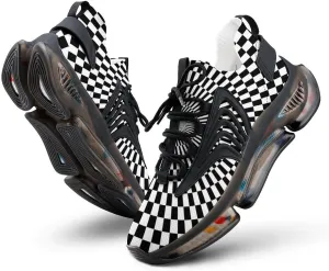 Black White Psychedelic Vortex Plaid Walking Shoes for Men Lightweight Tennis Fashion Elastic Sports Shoes Cushion Basketball Shoes