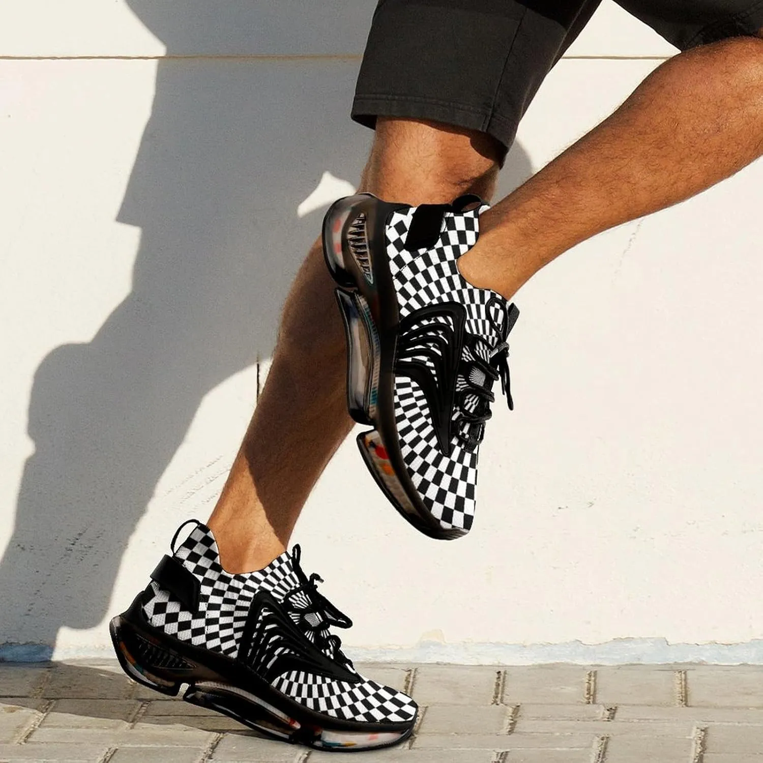 Black White Psychedelic Vortex Plaid Walking Shoes for Men Lightweight Tennis Fashion Elastic Sports Shoes Cushion Basketball Shoes