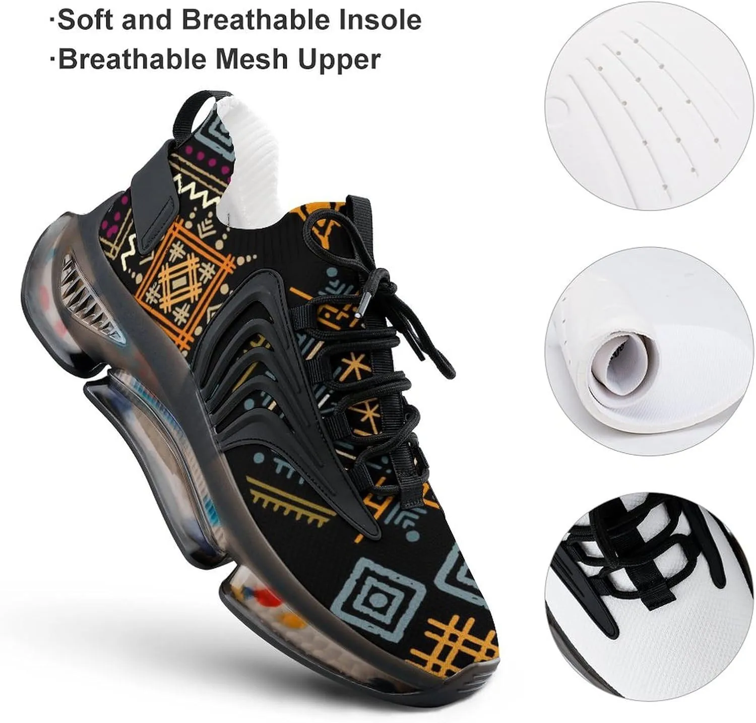 BohoEthnic Pattern Walking Shoes for Men Lightweight Tennis Fashion Elastic Sports Shoes Cushion Basketball Shoes