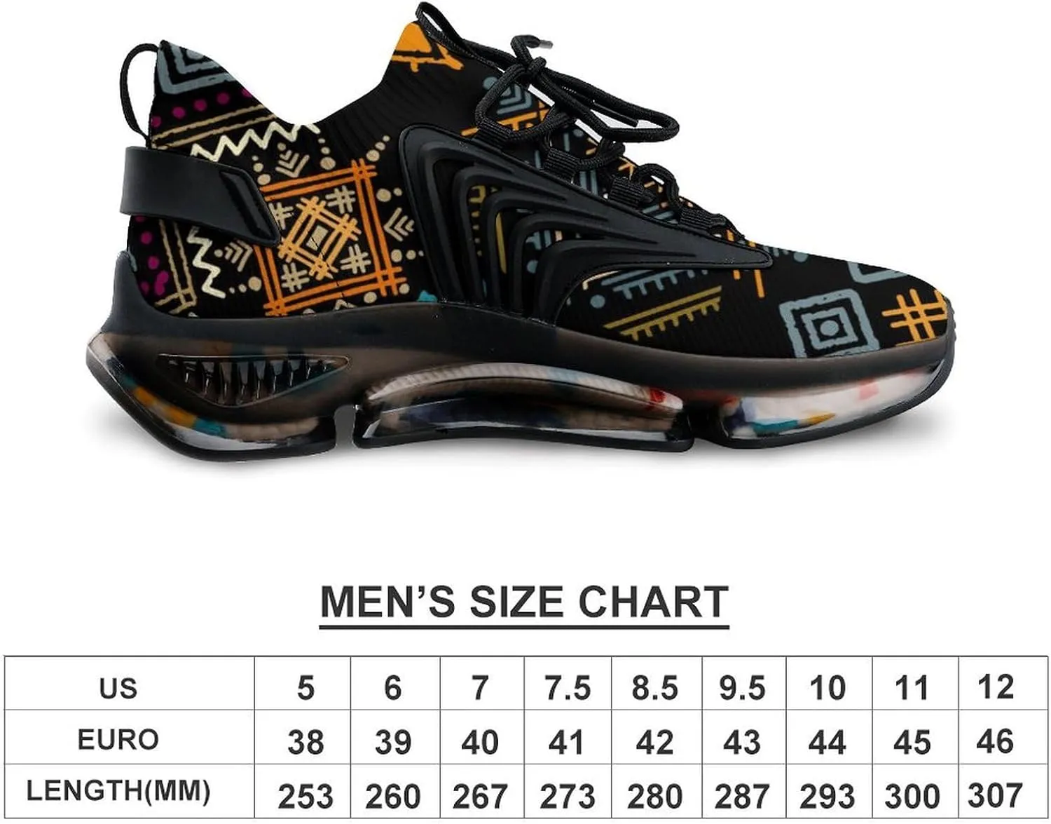 BohoEthnic Pattern Walking Shoes for Men Lightweight Tennis Fashion Elastic Sports Shoes Cushion Basketball Shoes