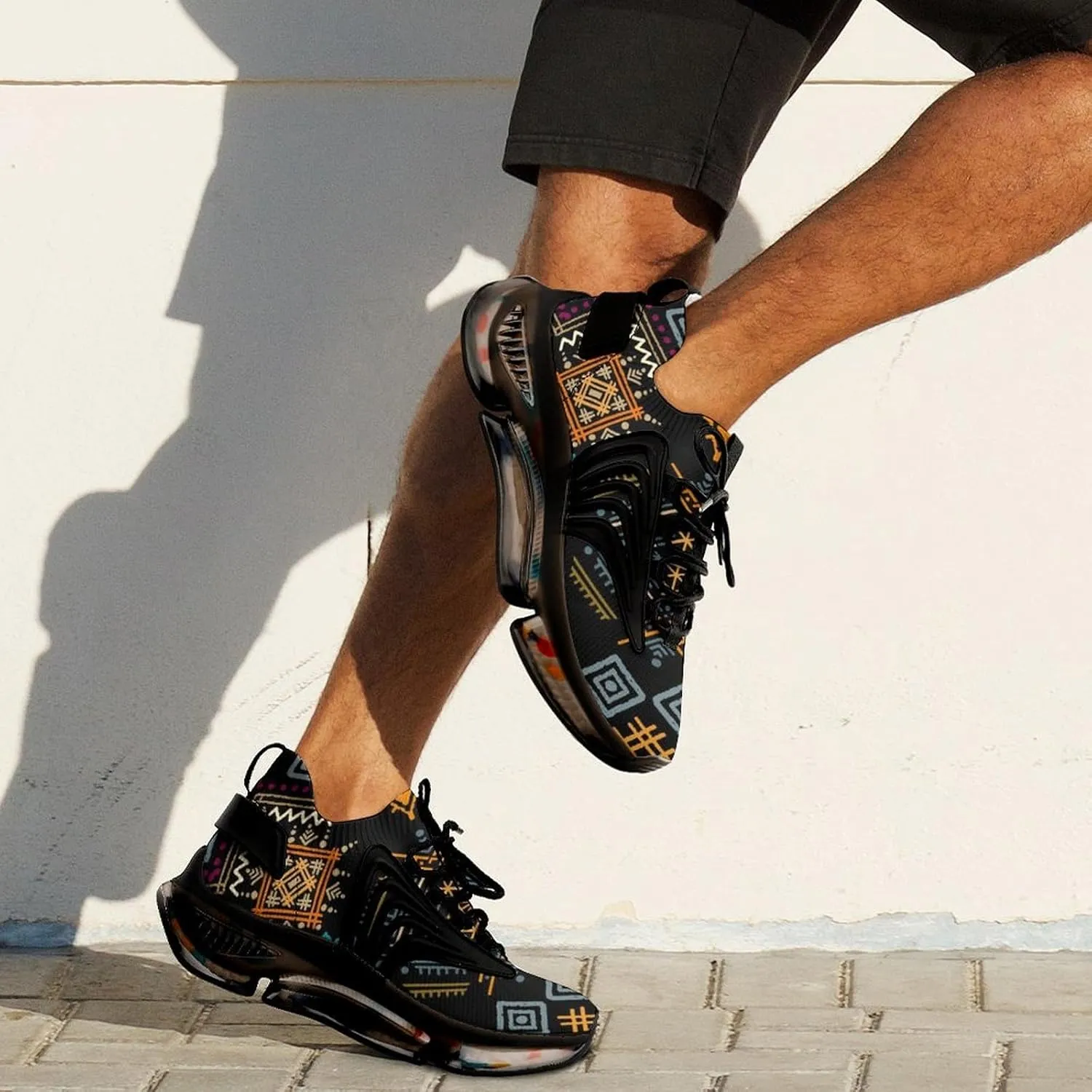BohoEthnic Pattern Walking Shoes for Men Lightweight Tennis Fashion Elastic Sports Shoes Cushion Basketball Shoes