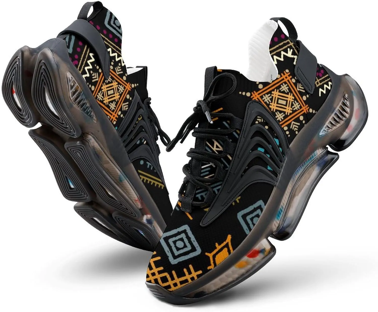 BohoEthnic Pattern Walking Shoes for Men Lightweight Tennis Fashion Elastic Sports Shoes Cushion Basketball Shoes