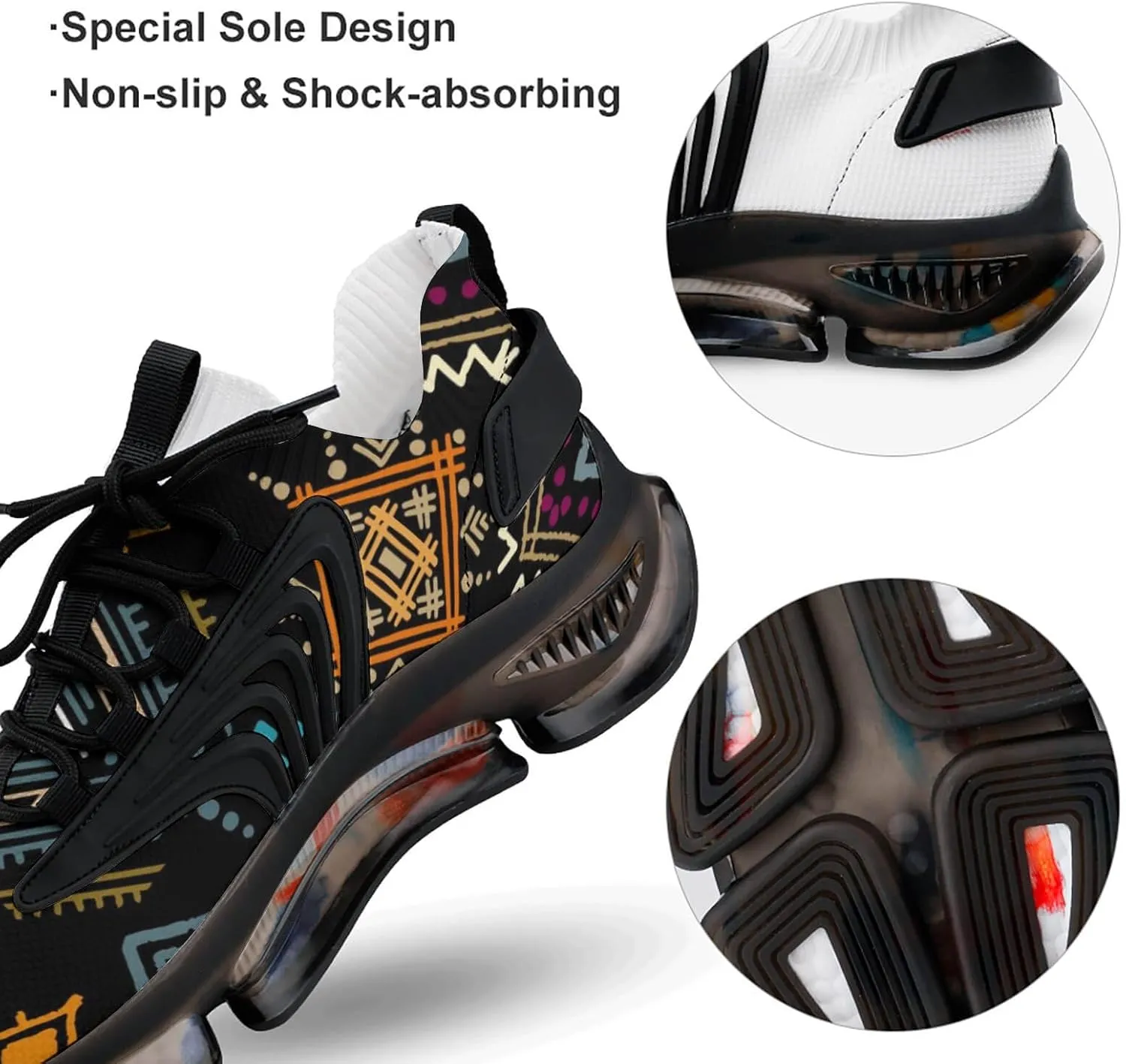 BohoEthnic Pattern Walking Shoes for Men Lightweight Tennis Fashion Elastic Sports Shoes Cushion Basketball Shoes