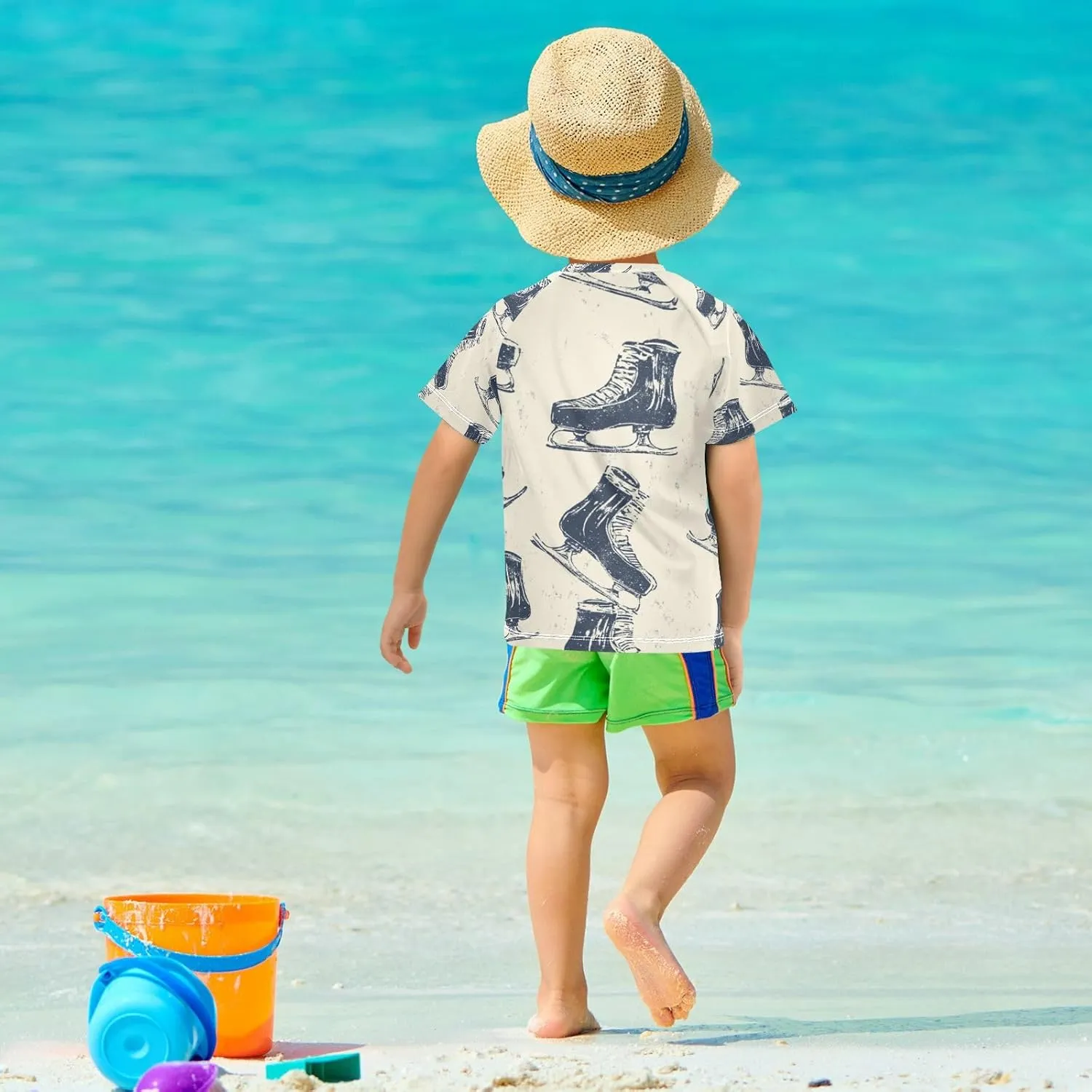 Boy Swimsuit Skate Shoe Retro Sport Sunscreen T-Shirts Swimwear Sets UPF 50 