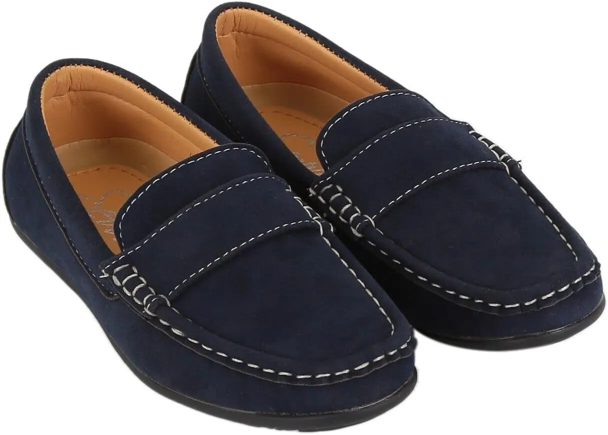 Boys Faux Suede Slip On Loafer Wedding Classic Smart Casual Moccasin Flat Shoes