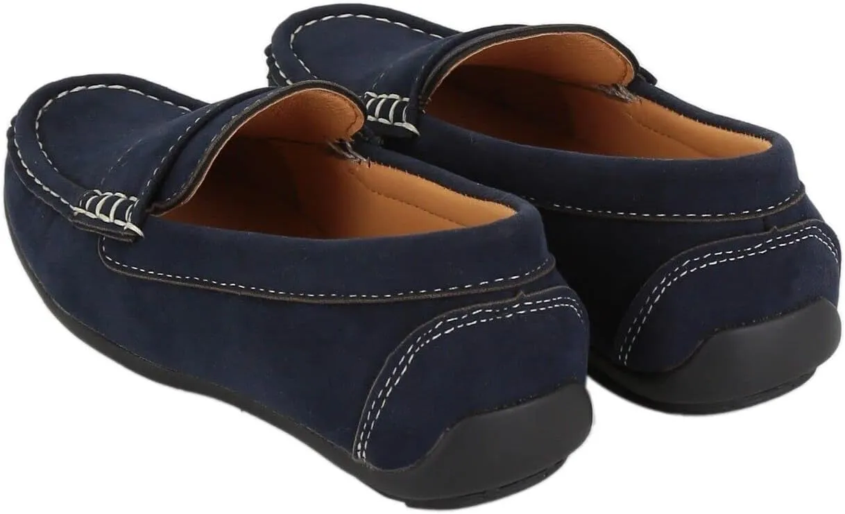 Boys Faux Suede Slip On Loafer Wedding Classic Smart Casual Moccasin Flat Shoes