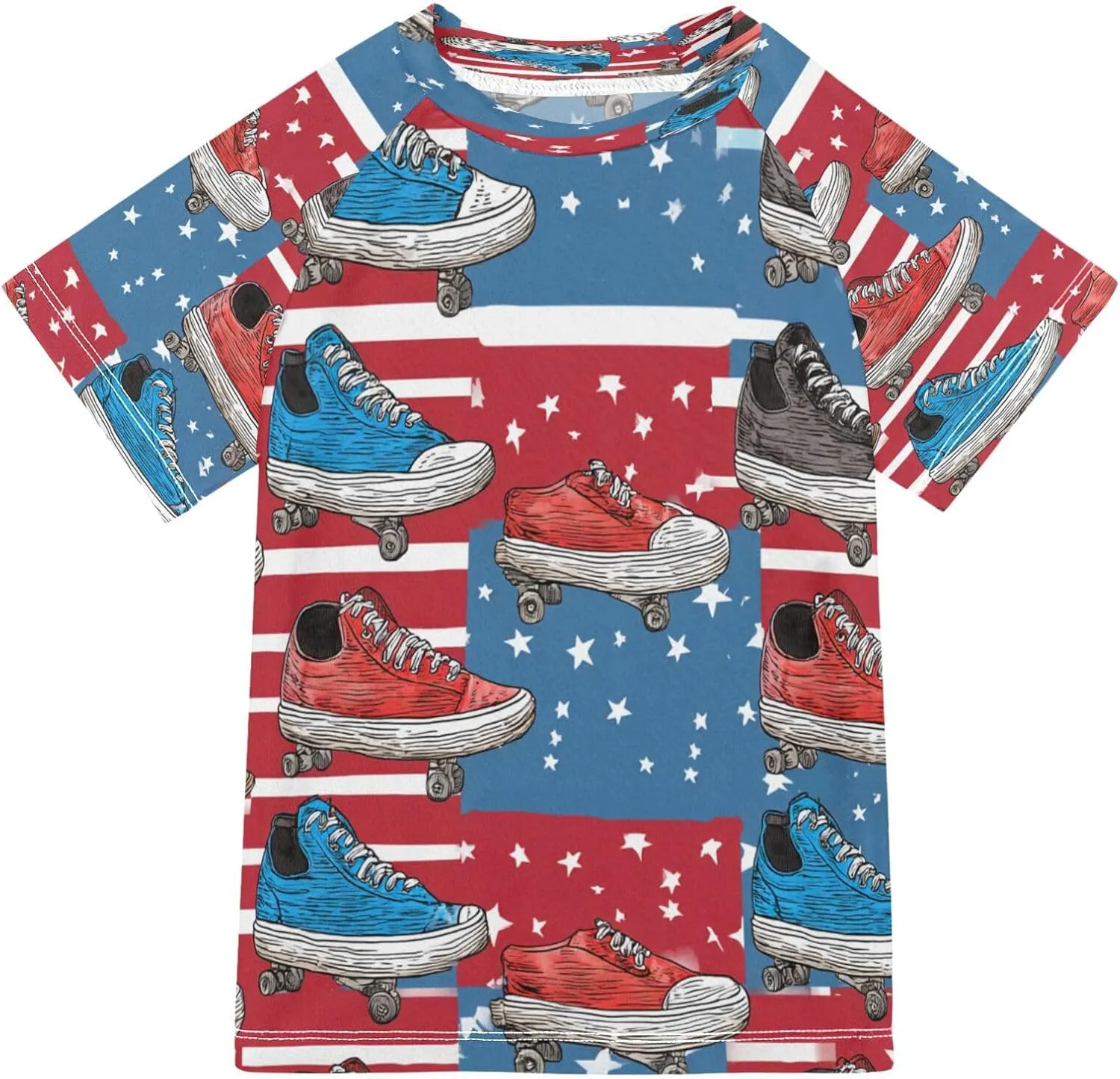 Boys Short Sleeve T-Shirts Skateboard Shoes Star Rashguard Kids Swim Shirts Sun UPF 50 