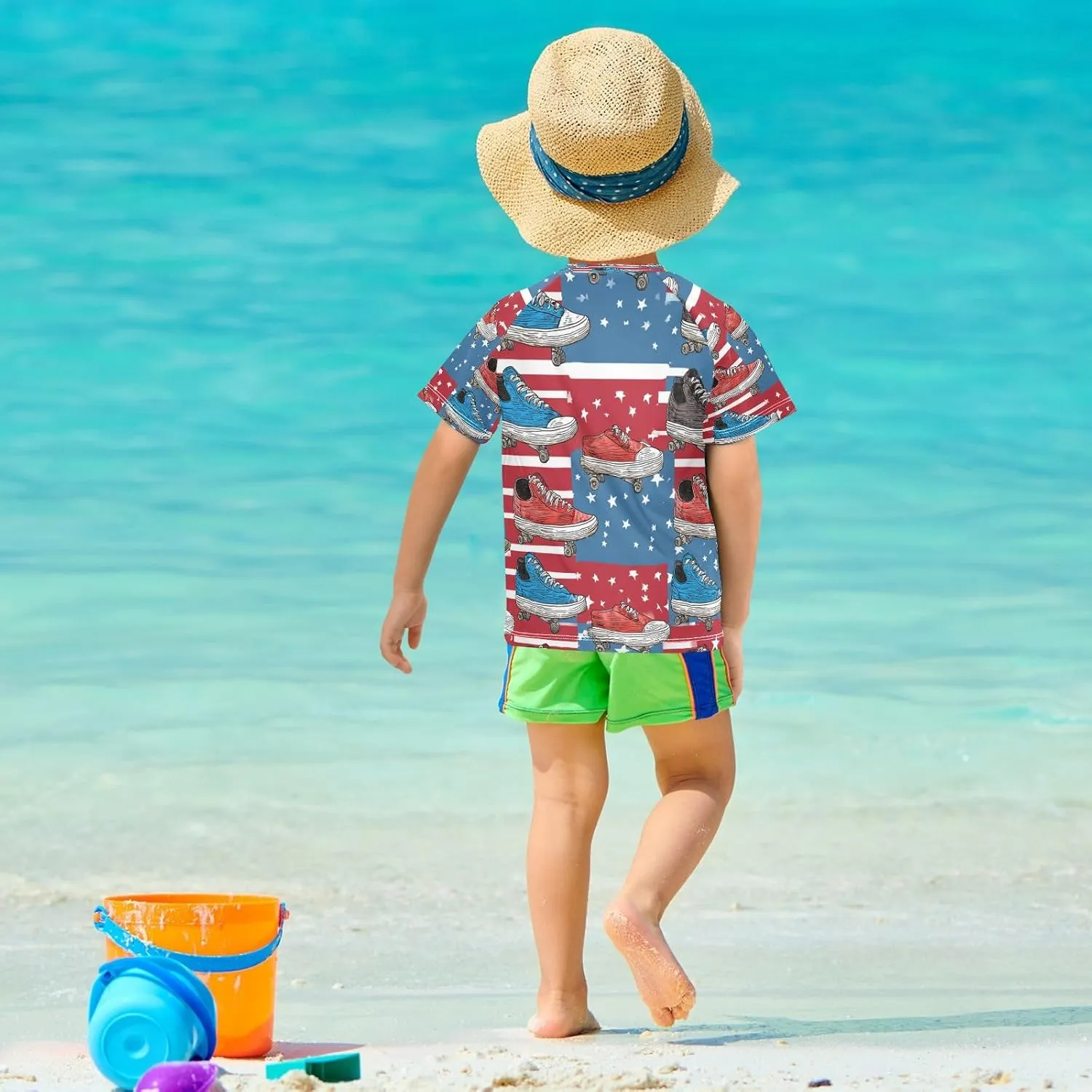Boys Short Sleeve T-Shirts Skateboard Shoes Star Rashguard Kids Swim Shirts Sun UPF 50 
