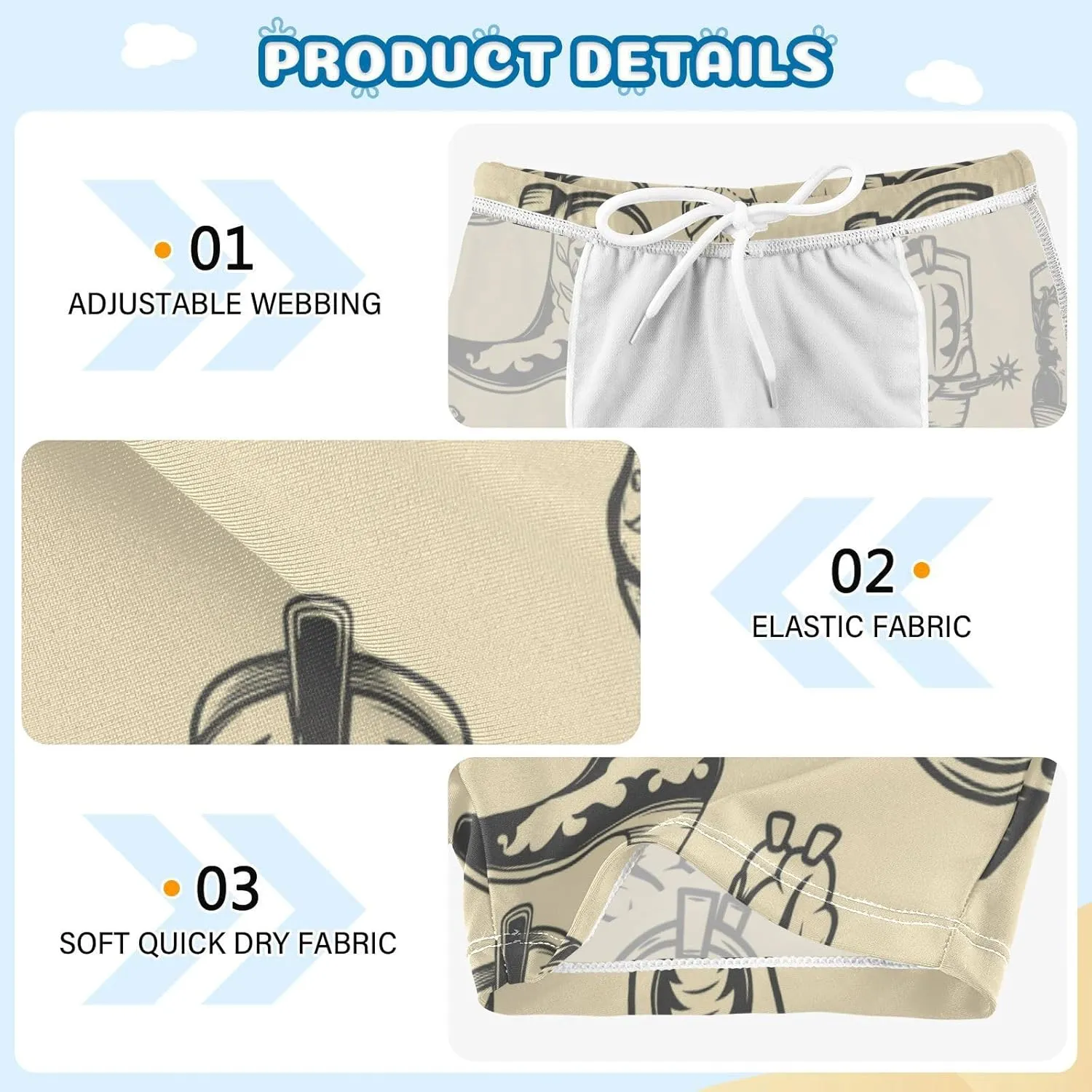 Boys Swim Trunks Toddler Swim Shorts Cowboy Boots Boys Bathing Suit Swimsuit for Kids 3-10T