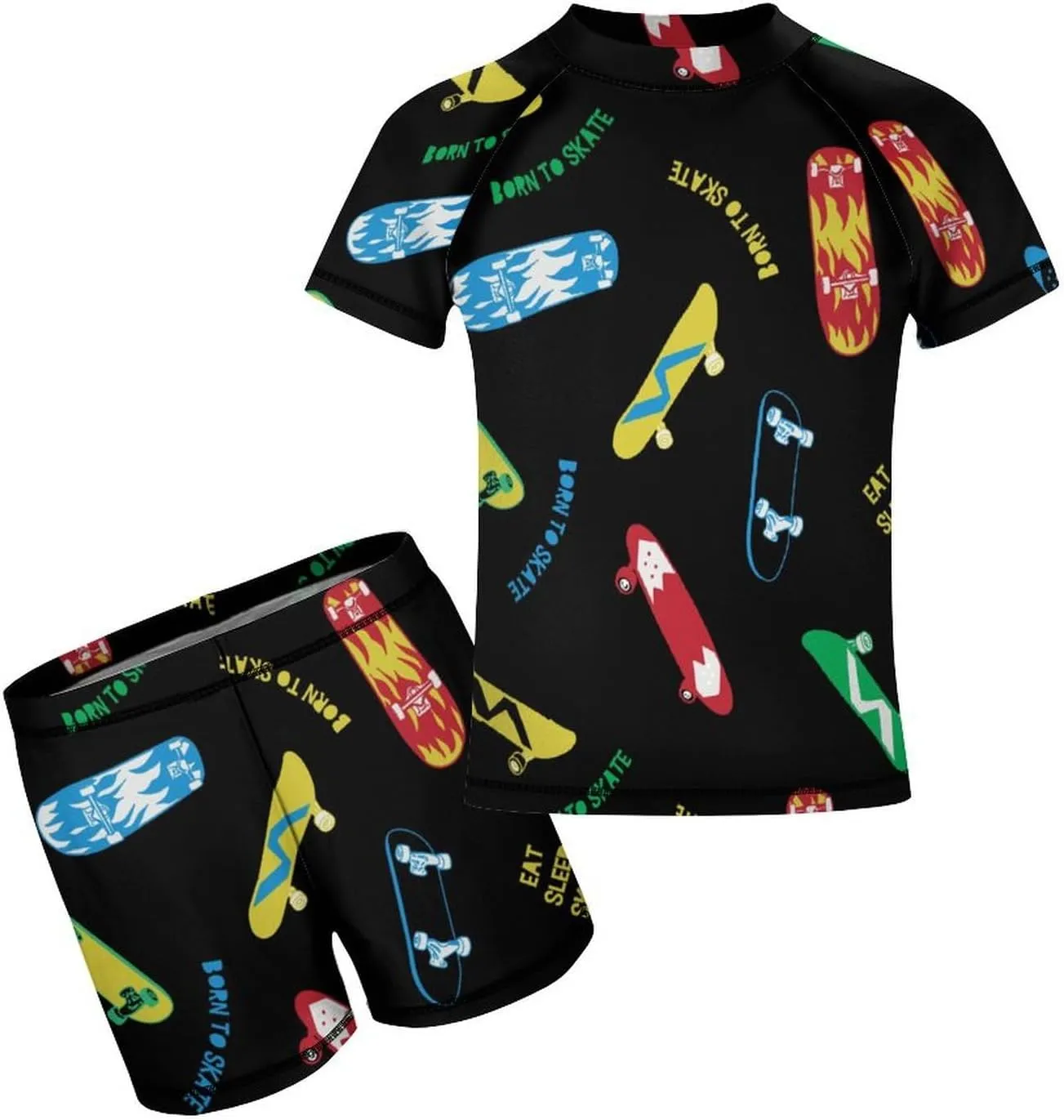 Boys'Rash Guard Set,Horses and Belts Swim Shirt and Bathing Suit Trunks-Swimwear Set for Boys (6-12)